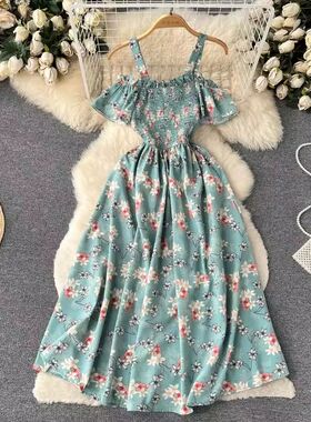 French style waist cinching suspender dress收腰吊带连衣裙