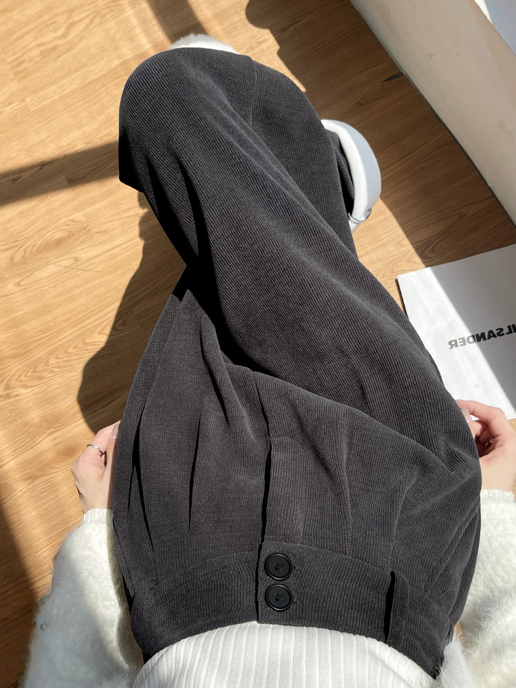 灰色西装裤女秋冬季2025新款灯芯绒裤子休闲加绒加厚雪尼尔阔腿裤