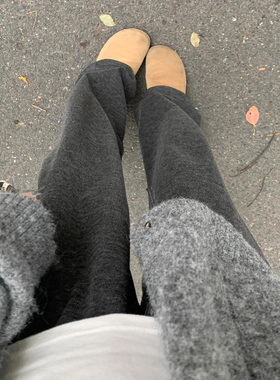 深灰色加绒糯米裤女秋冬高腰软糯垂感小个子宽松窄版直筒阔腿裤子