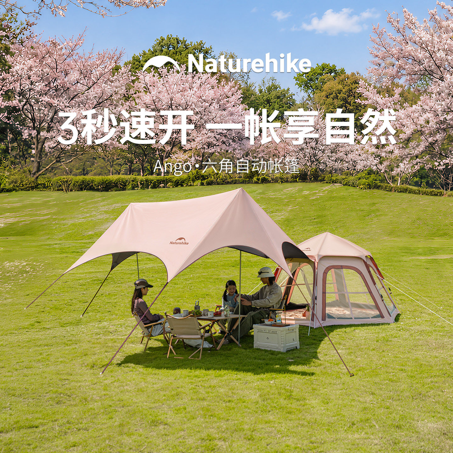 挪客户外六角黑胶速开铝杆公园帐