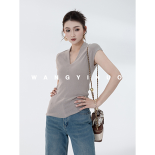 气质V领无袖 2026夏季 通勤百搭套头休闲背心T恤 新鲜夏日 MD依诺