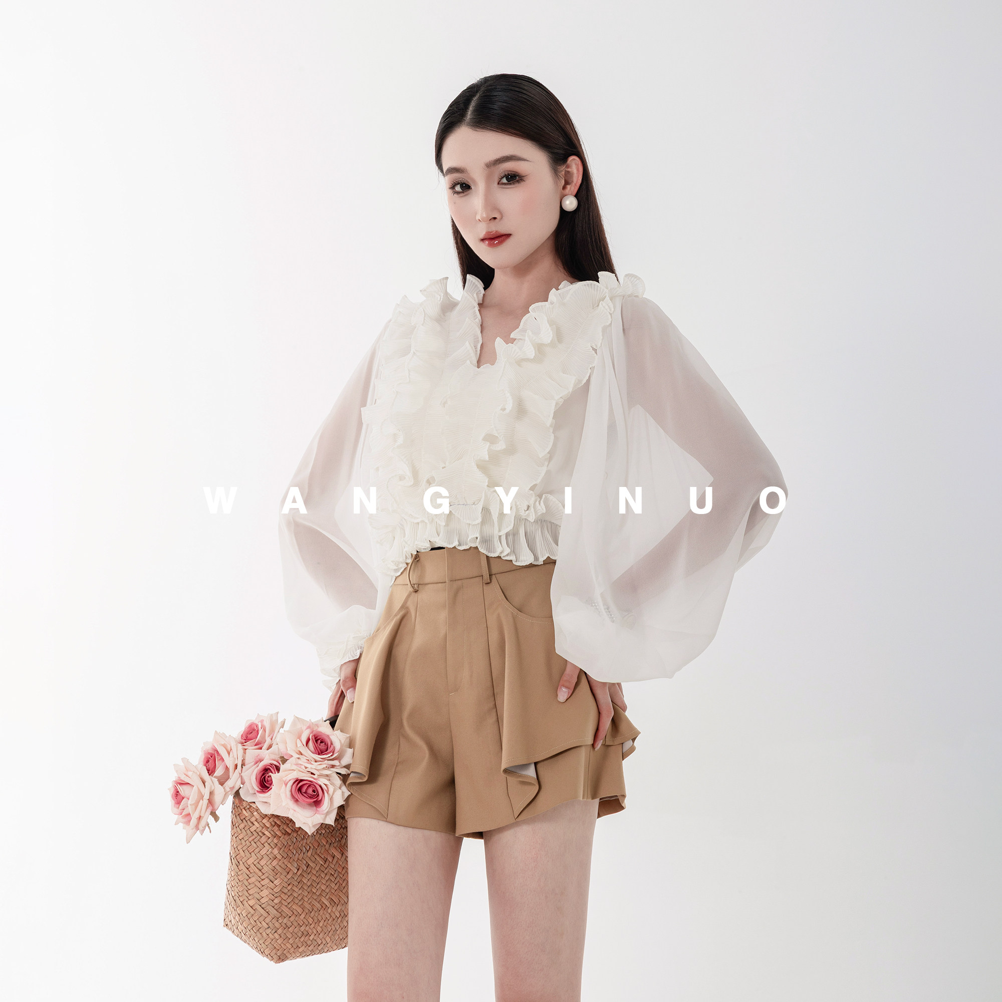 MD依诺【春日小调】2026新款时尚休闲百搭设计感拼接气质长袖上衣