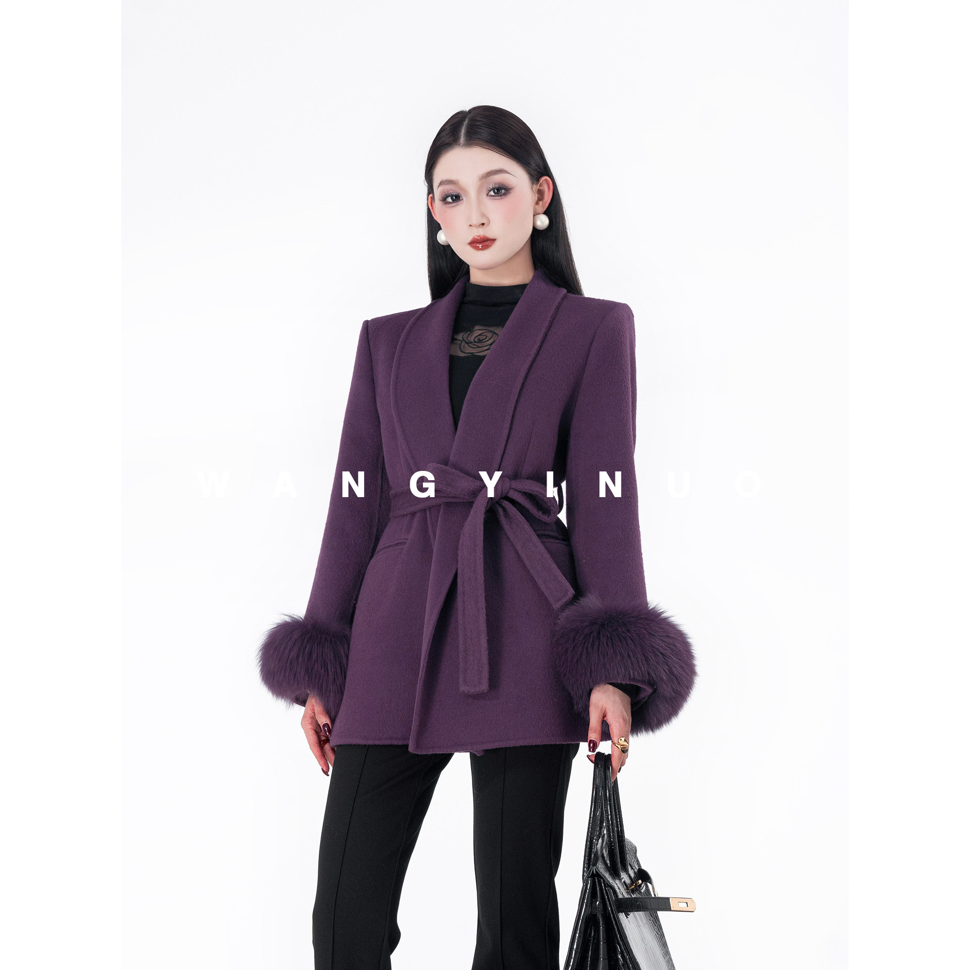 MD依诺【白茶琉璃】2025冬季款时尚气质百搭轻奢羊毛女装系带外套,女装/女士精品,毛呢外套,淘宝优惠券,粉丝福利购,淘宝优惠卷