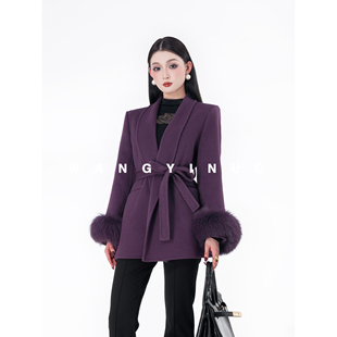 白茶琉璃 气质百搭轻奢羊毛女装 2025冬季 时尚 系带外套 款 MD依诺