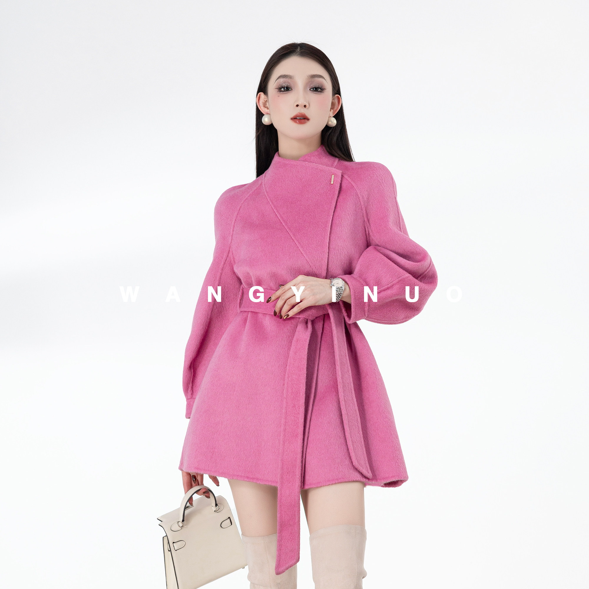 MD依诺【粉雾桃心】2025冬季款休闲时尚翻领保暖气质长袖羊毛外套,女装/女士精品,毛呢外套,淘宝优惠券,粉丝福利购,淘宝优惠卷