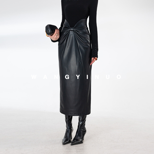 款 2025冬季 女装 皮裙修身 百搭半身裙 MD依诺 显瘦中长款 高智御姐