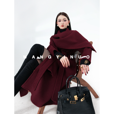 MD依诺【云川盛颜】2025冬季款百搭时尚系带保暖轻奢气质羊毛外套