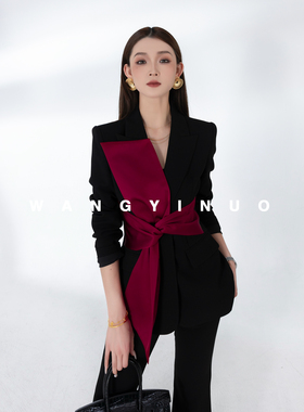 MD依诺【安格雷洛】2025秋季长袖设计感西装休闲拼接显瘦气质外套