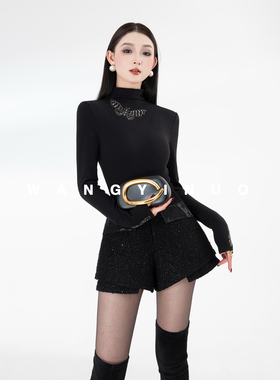 MD依诺【蝶影花期】2025冬新款时尚气质显瘦拼接保暖打底长袖上衣