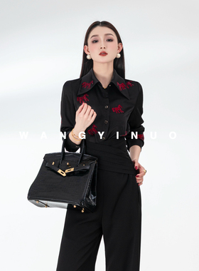 MD依诺【夜幕星光】2026春季通勤设计感减龄翻领休闲长袖衬衫上衣