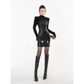 艺术灵光 2025冬款 气质磨毛时尚 MD依诺 拼接百搭打底修身 连衣裙