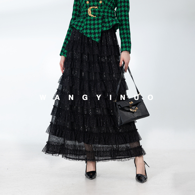 MD依诺【灿灿闪耀】2025秋冬款显瘦轻奢重工亮片裙A字蓬蓬半身裙