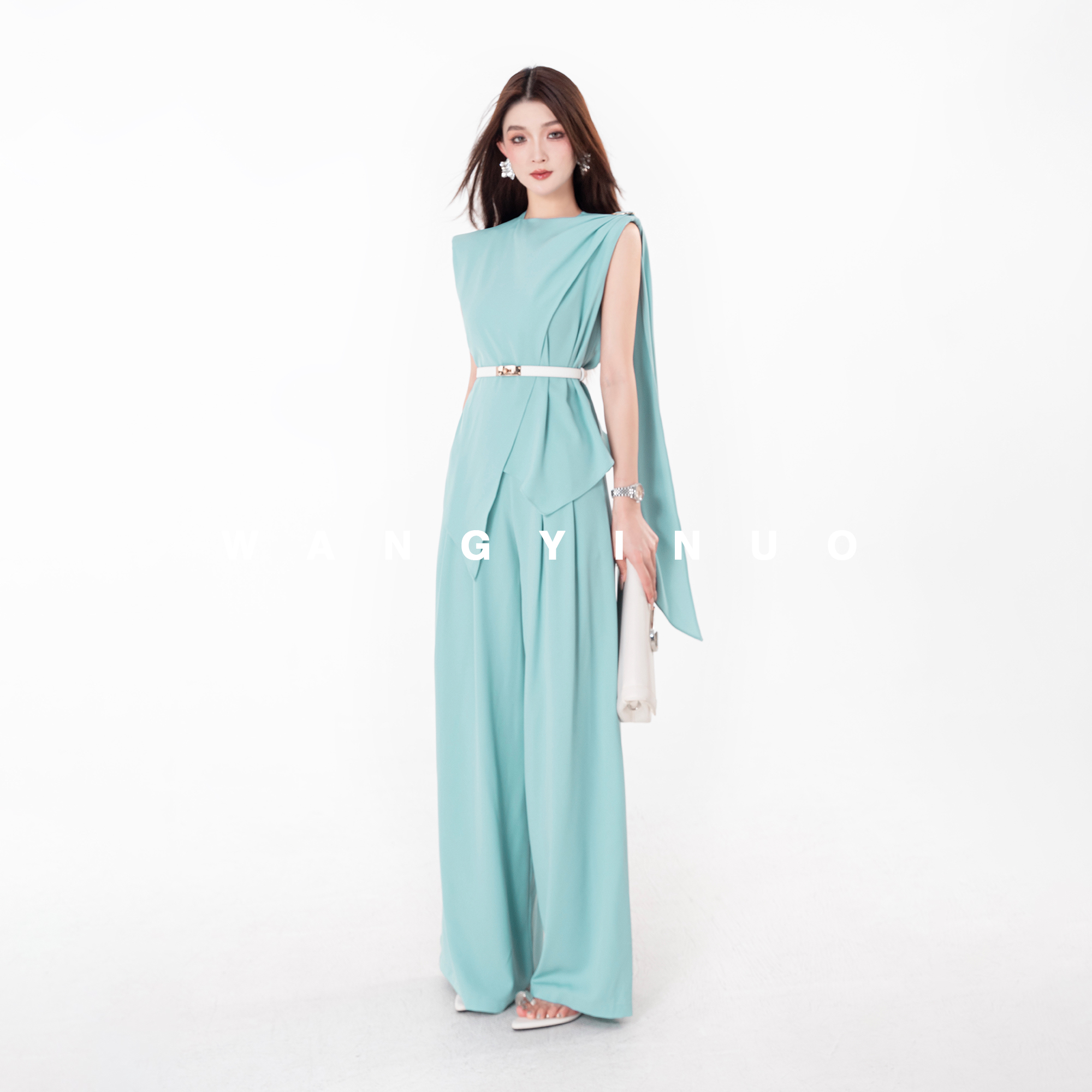 MD依诺【栀子清欢】2025夏季款茶歇风时尚百搭显瘦上衣休闲裤套装