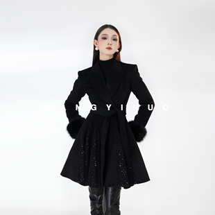 星黛绒语 拼接保暖长袖 2025冬季 设计时尚 羊毛大衣外套 款 MD依诺