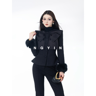 新款 2025冬季 气质时尚 设计感短款 外套 MD依诺 拼接长袖 巴黎情调