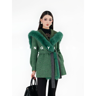 审美偏爱 百搭轻奢长袖 2025冬季 军绿中长款 羊毛外套 时尚 MD依诺