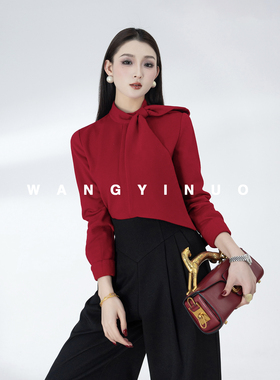 MD依诺【季节实况】2026新款设计感飘带时尚百搭长袖纽扣衬衫上衣