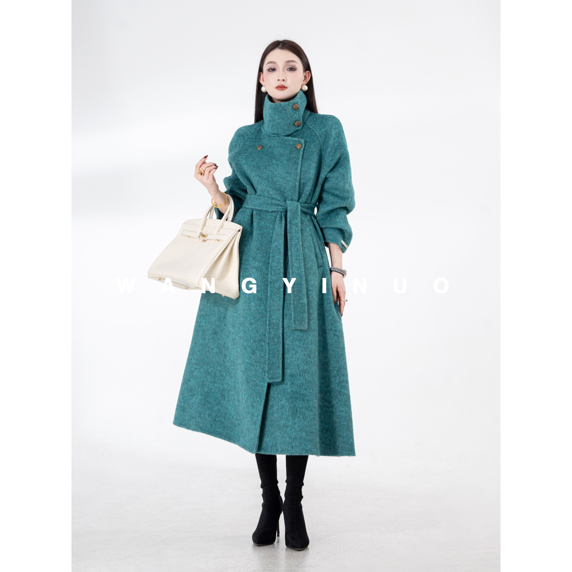MD依诺【蓝色眼泪】2025冬季款显瘦气质时尚百搭羊毛毛呢长款外套