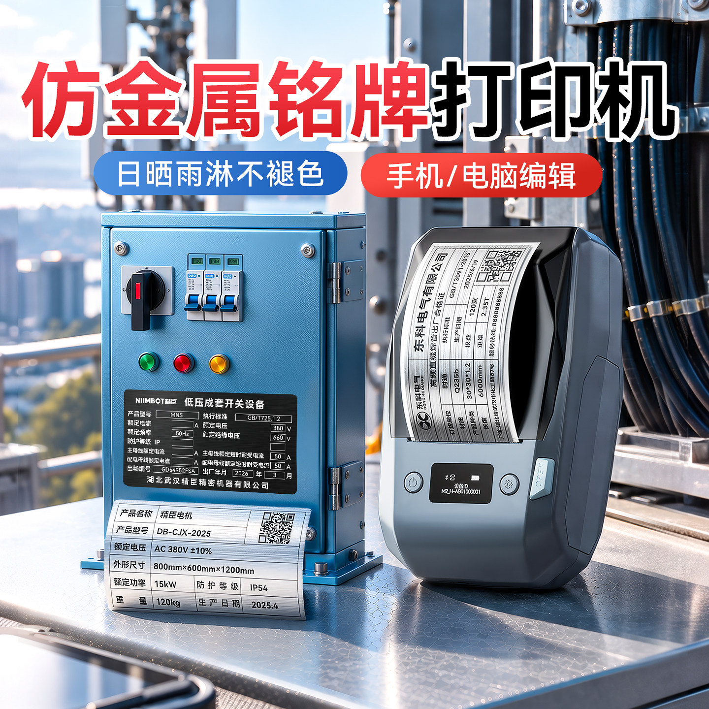 精臣M2/M3设备铭牌标签打印机小型机器哑银合格证动力柜机械标牌拉丝银商标配电箱仿金属标识牌热转印标签机