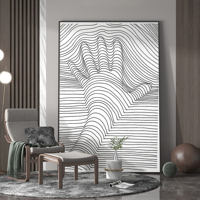 线条手掌现代轻奢客厅玄关装饰画黑白灰背景墙壁走廊尽头竖版挂画