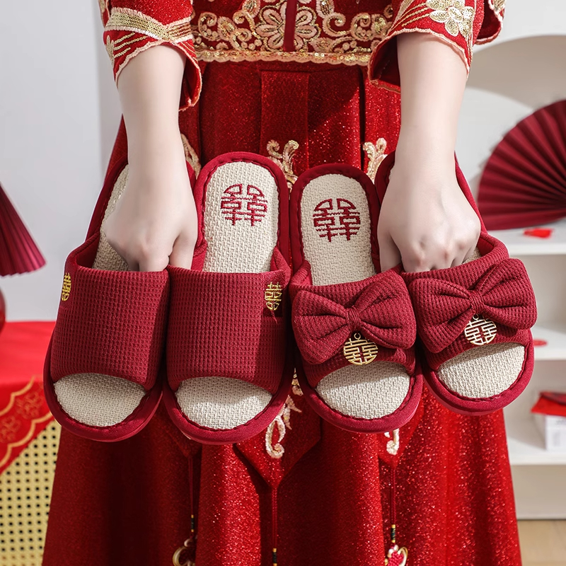 夏季结婚拖鞋红色一对情侣喜拖鞋