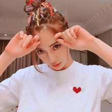 T恤女宽松休闲情侣款 半袖 潮tee 2019夏季 简约刺绣红心爱心翅膀短袖