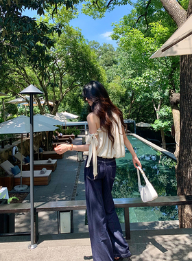 Norain不下雨 蓝色直筒宽松低腰水洗原色牛仔裤女夏轻薄修身长裤