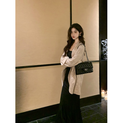 Norain不下雨 早春气质上衣女小众马海毛长款开衫春季慵懒风外套