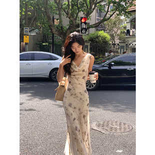 Norain不下雨 气质碎花荡领鱼尾连衣裙女收腰显瘦长裙 5折清仓