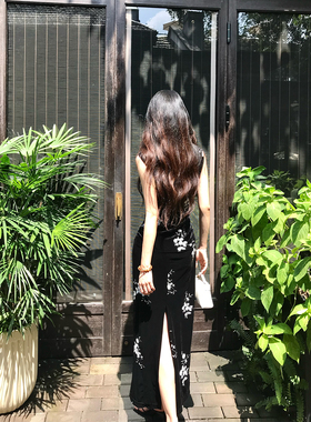 Norain不下雨 新中式改良丝绒连衣裙女冬季黑色度假修身旗袍礼服