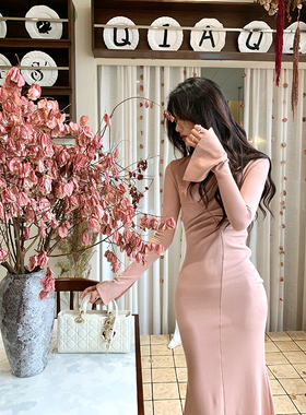 【现货5折清仓】Norain不下雨 气质掐腰长袖V领鱼尾长裙