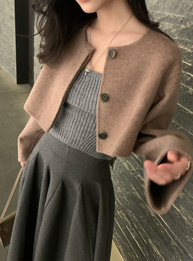 Norain不下雨60羊毛短款双面呢大衣女2025新款冬季高级感毛呢外套