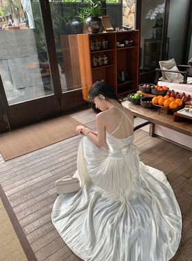 Norain不下雨【3/27春季新品】白色丝光飘带吊带连衣裙