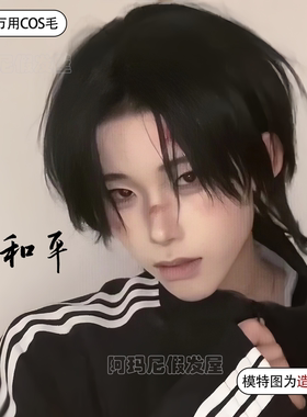 安和平cos假发男狼尾短发微分碎盖主的和平可修剪万用毛胚全头套