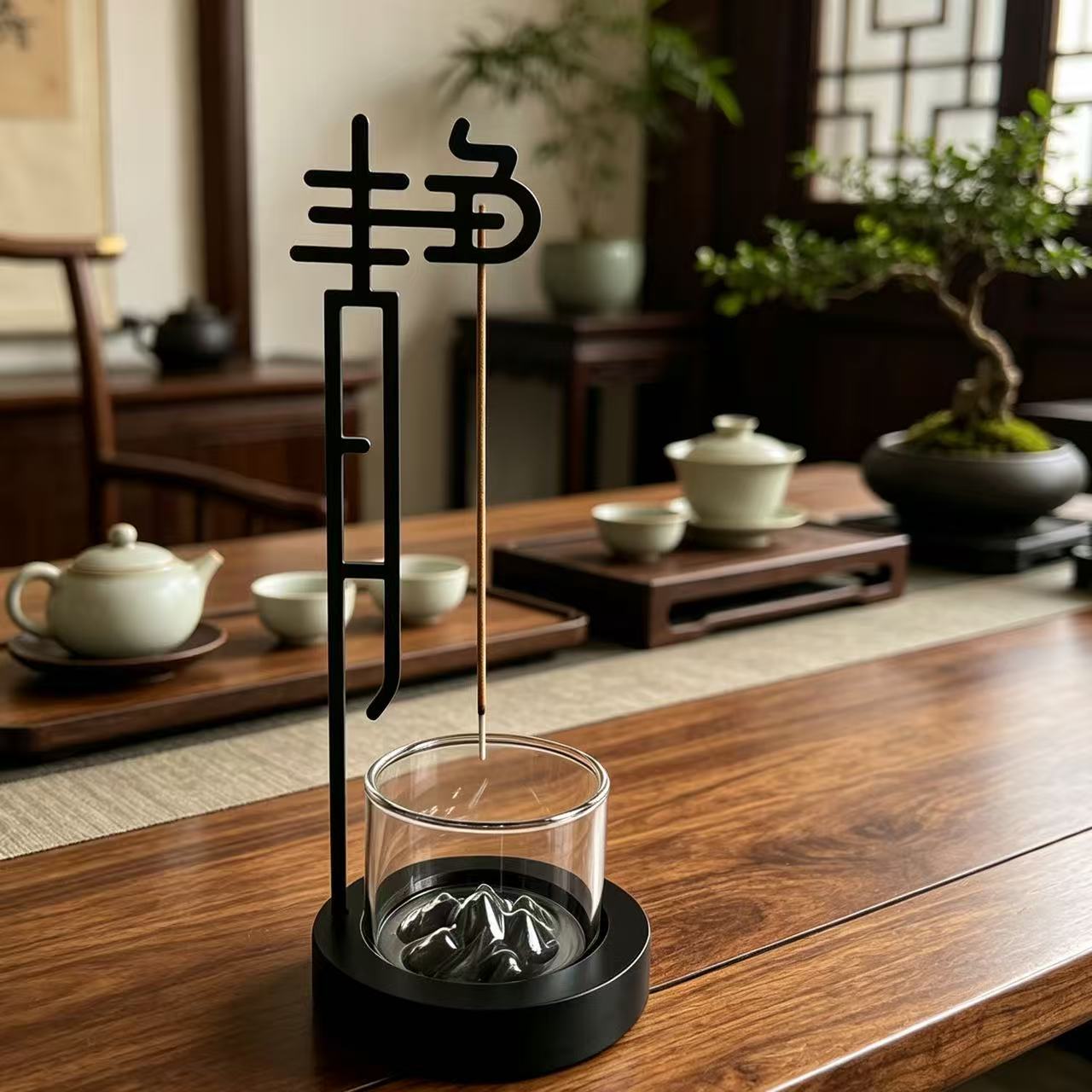 古风线香炉倒挂式禅意中式创意室内香薰插透明观山杯图片