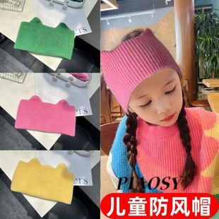 儿童针织发带2024秋冬天可以扎高马尾的帽子猫耳毛线保暖头套女孩