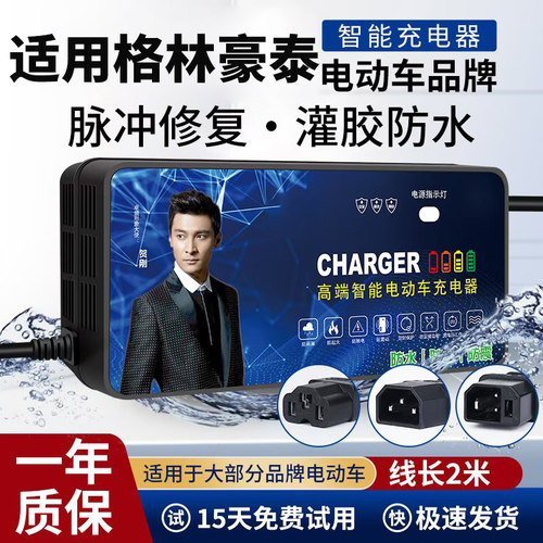 适用格林豪泰灌封板电动车充电器防水48V60V72V新国标公插通用款