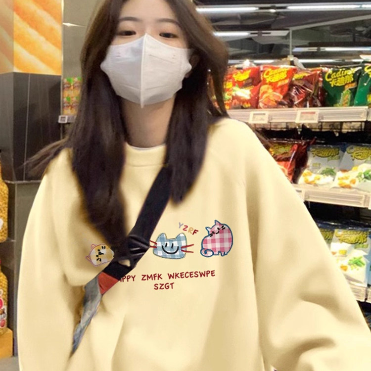 无帽圆领卫衣女2025新款秋冬上衣图片