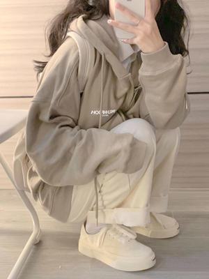 卫衣女春秋款慵懒风连帽开衫外套