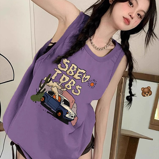 纯棉吊带运动坎肩跨栏背心无袖t恤女夏外穿慵懒风宽松篮球服上衣