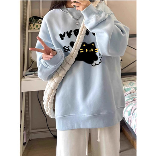 无帽圆领卫衣女2024新款秋冬上衣