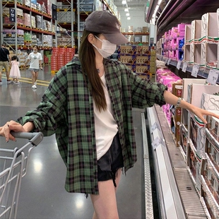 格子衬衫女秋冬宽松韩版设计感小众上衣法式别致长袖衬衣开衫外套