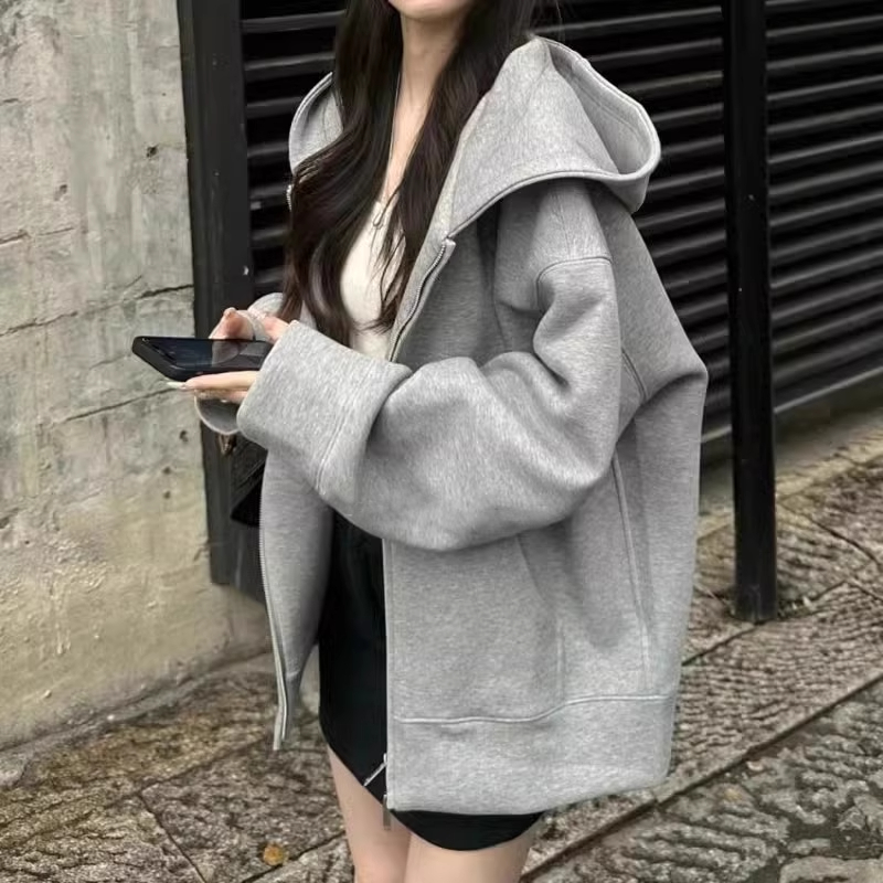 灰色卫衣外套女2025新款爆款早秋