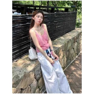 坎肩无袖 挂脖上衣 外穿v领短款 镂空针织美背小吊带背心内搭女夏季