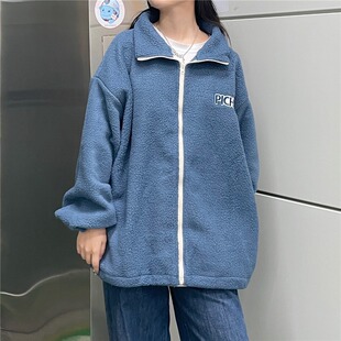 羊羔毛卫衣女2024秋冬季宽松韩版chic港风上衣小个子加绒加厚外套