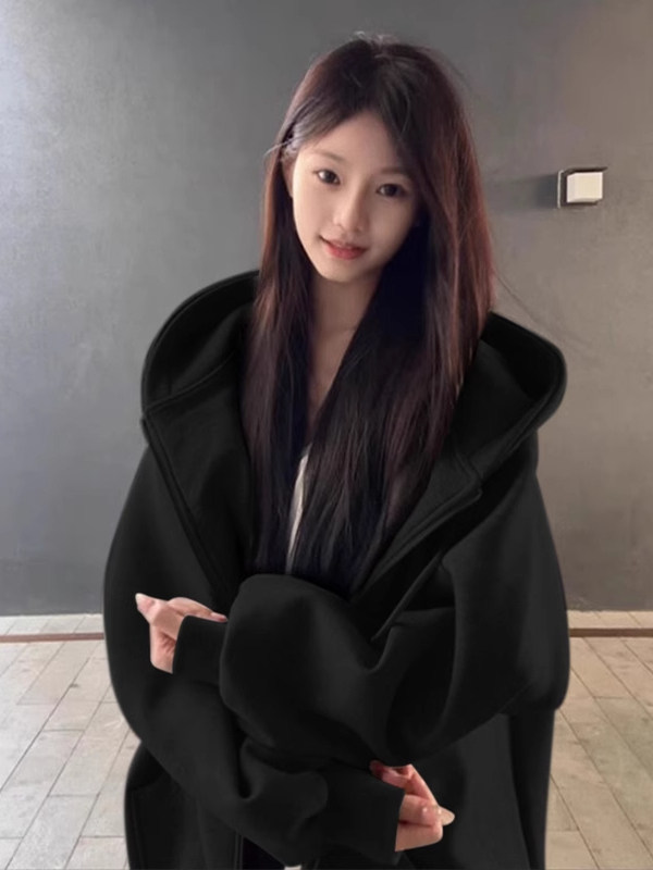 连帽卫衣女2025新款爆款早秋季小个子宽松韩系慵懒风开衫拉炼外套