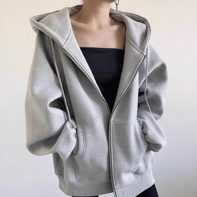 外套女秋冬季小个子连帽卫衣开衫