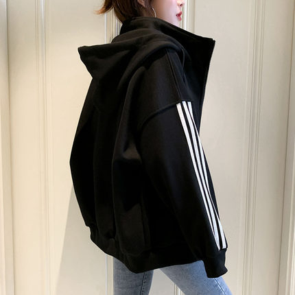 加绒加厚卫衣女2024新款秋冬季小个子韩系慵懒风连帽开衫运动外套