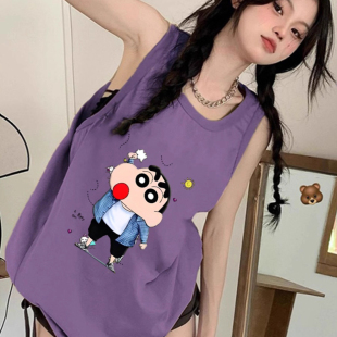 t恤女夏季 纯棉吊带坎肩背心无袖 外穿高级感慵懒风宽松篮球服上衣