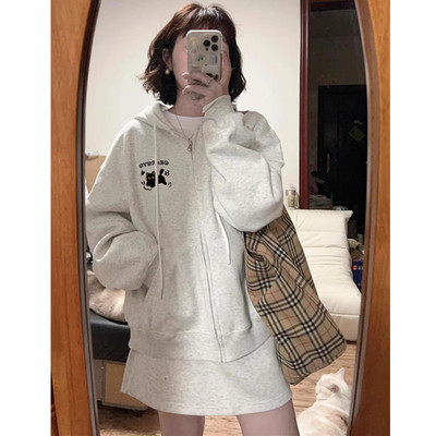 外套女秋冬季小个子连帽卫衣开衫